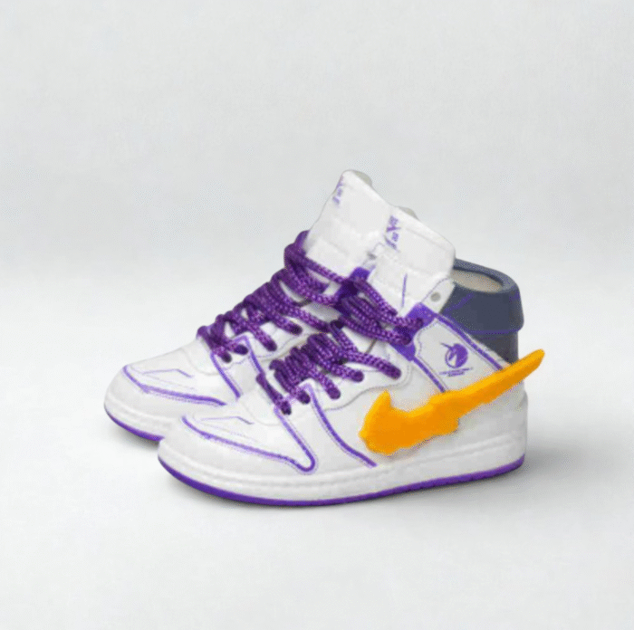Labubu Dunk High Unicorn White and Purple Inspired Miniature Sneakers - Image 1
