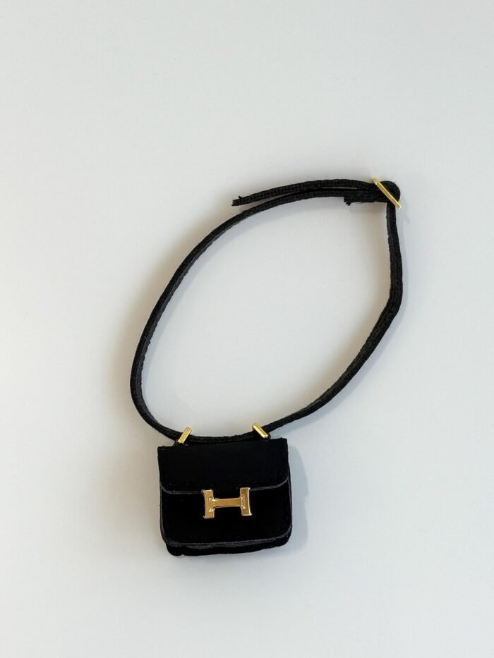 Labubu Mini Micro H Flap Crossbody - Black with Gold Accent - Image 1