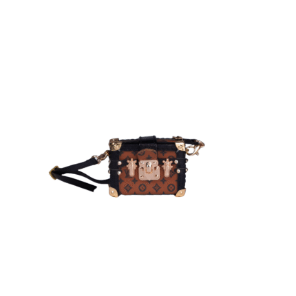 Labubu L.V. Inspired Mini Trunk Crossbody Bag - Monogram Brown with Black Trim