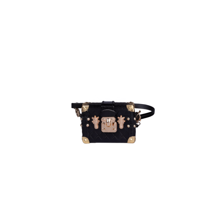 Labubu L.V. Inspired Mini Trunk Crossbody Bag - Black with Gold Accents - Image 1
