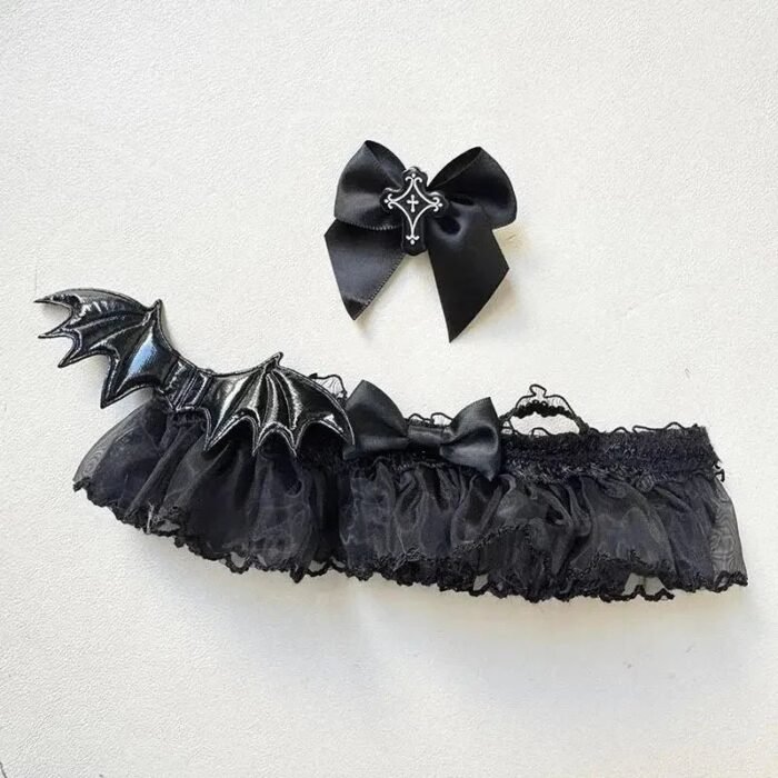Handmade Black Batwing Gothic Dress Labubu Outfit - Image 2