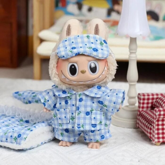 Handmade Labubu Plaid Floral Pajamas Outfit with Accessories - Image 3