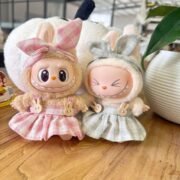 Handmade Labubu Plaid Pink Green Dress Outfit with Accessories