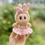 Handmade Labubu Plaid Pink Green Dress Outfit with Accessories - Image 5