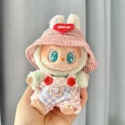 Handmade Labubu Summer Dungarees Checked Bear Outfit with Accessories