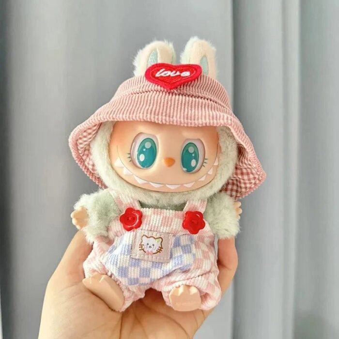 Handmade Labubu Summer Dungarees Checked Bear Outfit with Accessories - Image 1