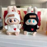 Handmade Labubu White Black Heart Cosy Knit Outfit - Image 4