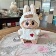 Handmade Labubu White Black Heart Cosy Knit Outfit - Image 3