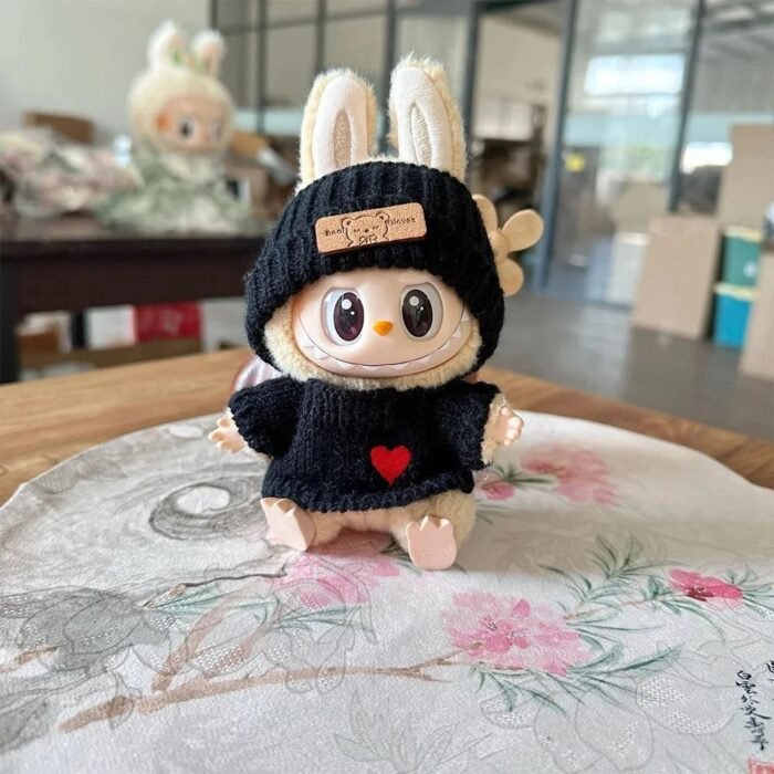 Handmade Labubu White Black Heart Cosy Knit Outfit - Image 6