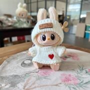 Handmade Labubu White Black Heart Cosy Knit Outfit - Image 5