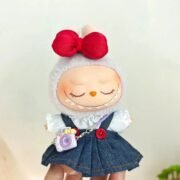 Handmade Red Bow Denim Dress Labubu Outfit - Image 5