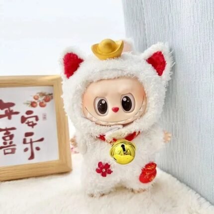 Kawaii Labubu White Lucky Cat Outfit
